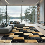 Modern Black Tan Beige Brick Pattern Rug