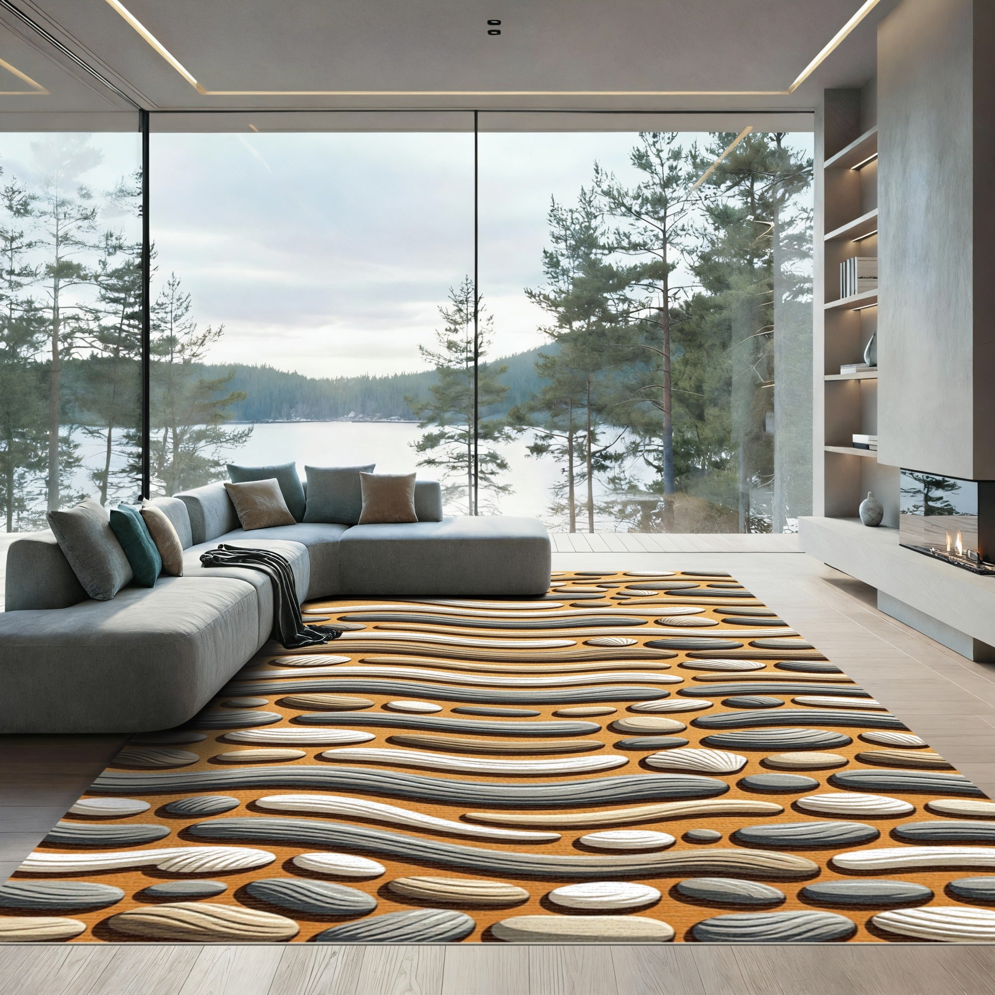 Earthy Organic Pebble Wave Rug