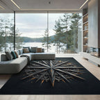 Metallic Charcoal Celestial Star Compass Rug