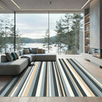 Modern Slate and Beige Vertical Stripe Rug