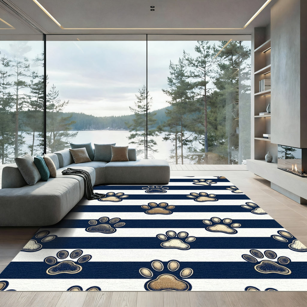 Navy Blue Striped Golden Paw Rug