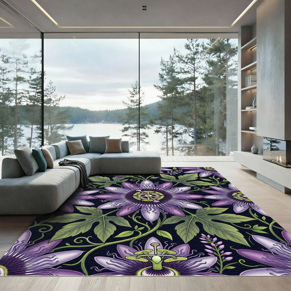 Elegant Violet Passionflower Botanical Garden Rug