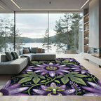 Elegant Violet Passionflower Botanical Garden Rug