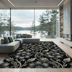 Monochromatic Floral Vine Scroll Rug