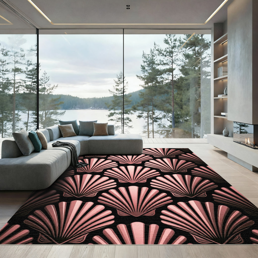 Art Deco Rose Gold Scallop Shell Rug