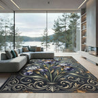Elegant Lavender Iris Floral Scrollwork Rug