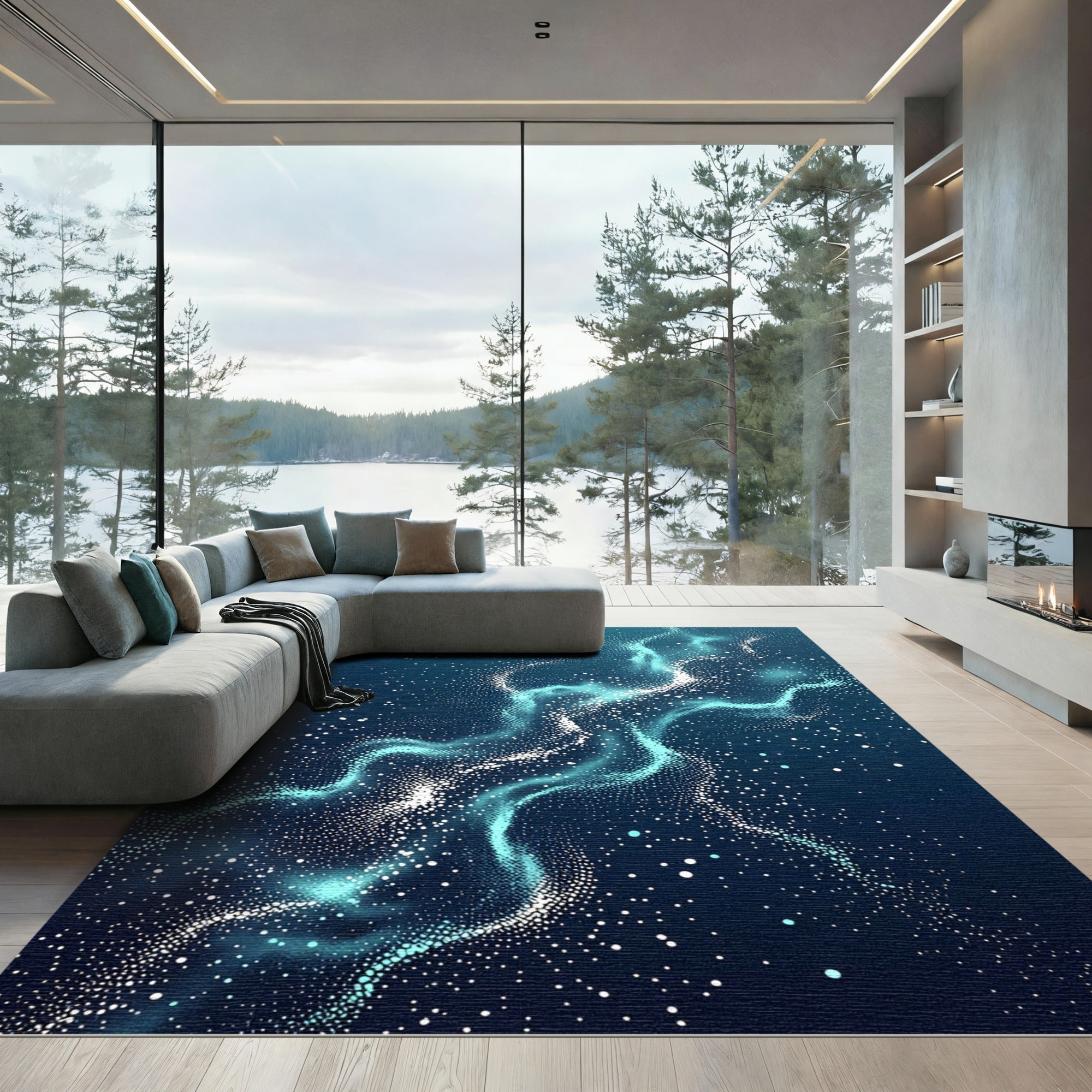 Luminous Blue Abstract Nebula Galaxy Rug