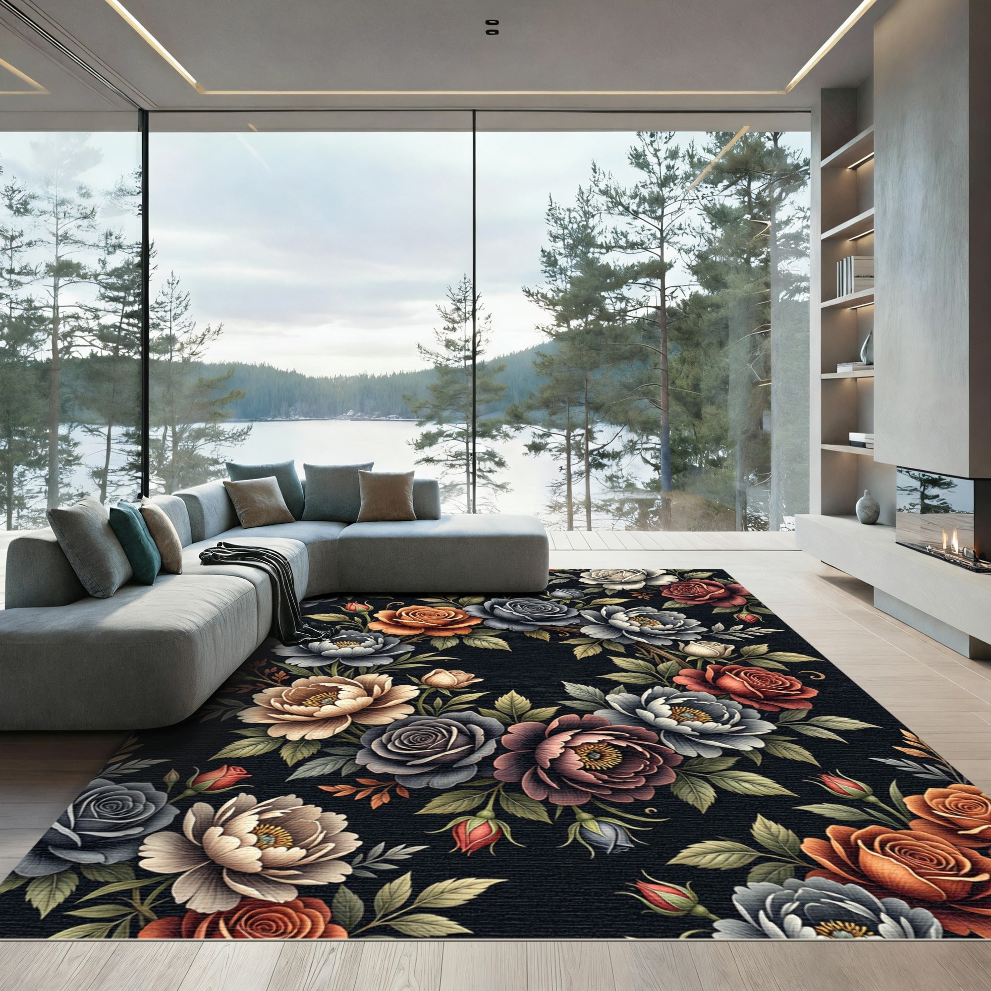 Ornate Floral Tapestry Rose Garland Rug