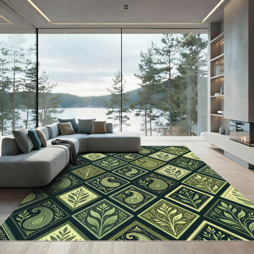 Emerald Rhombus Paisley Floral Rug