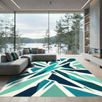 Deep Teal Shattered Geometric Burst Rug