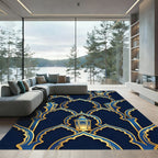 Elegant Navy Gold Arch Lantern Rug