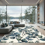 Watercolor Teal Eucalyptus Leaves Botanical Rug