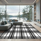 Bold Black White Contemporary Plaid Rug