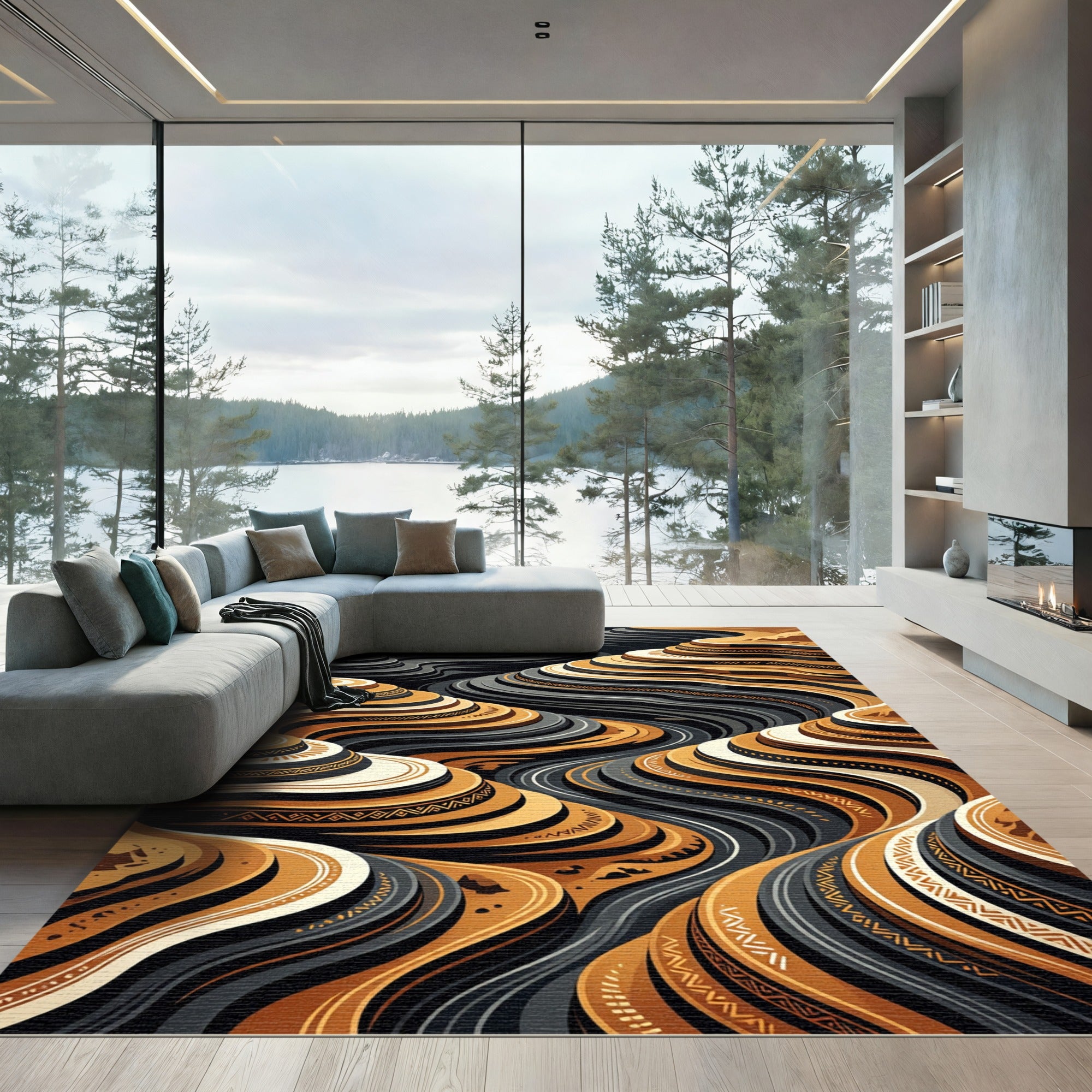 Earthy Terracotta Abstract Canyon Layers Rug