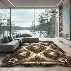 Ornate Floral Landscape Oval Frames Rug