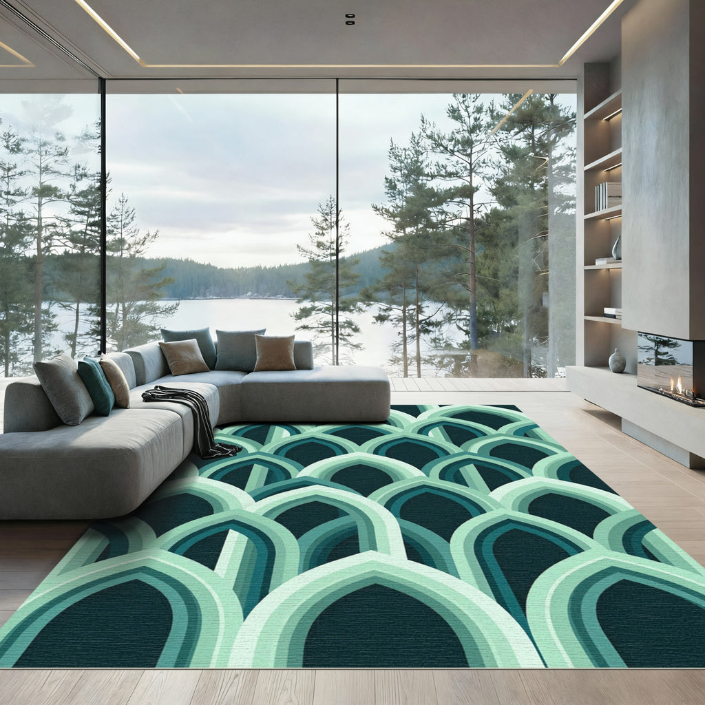 Geometric Mint Arched Teal Overlay Rug