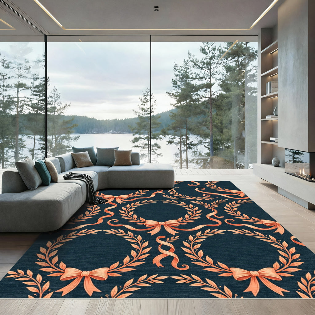 Golden Laurel Bow wreaths Rug