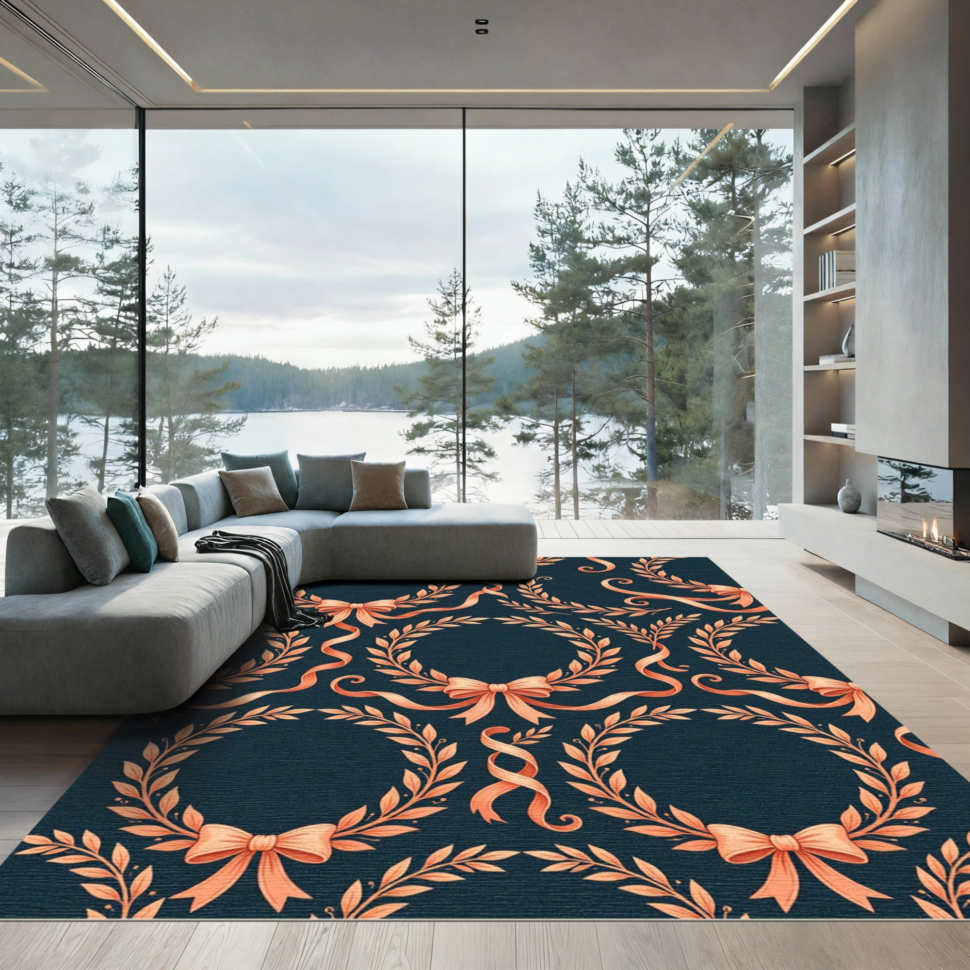 Golden Laurel Bow wreaths Rug