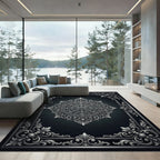 Ornate Silver Floral Medallion Frame Rug
