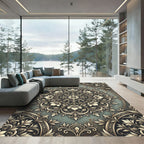 Vintage Sage Floral Medallion Crest Rug