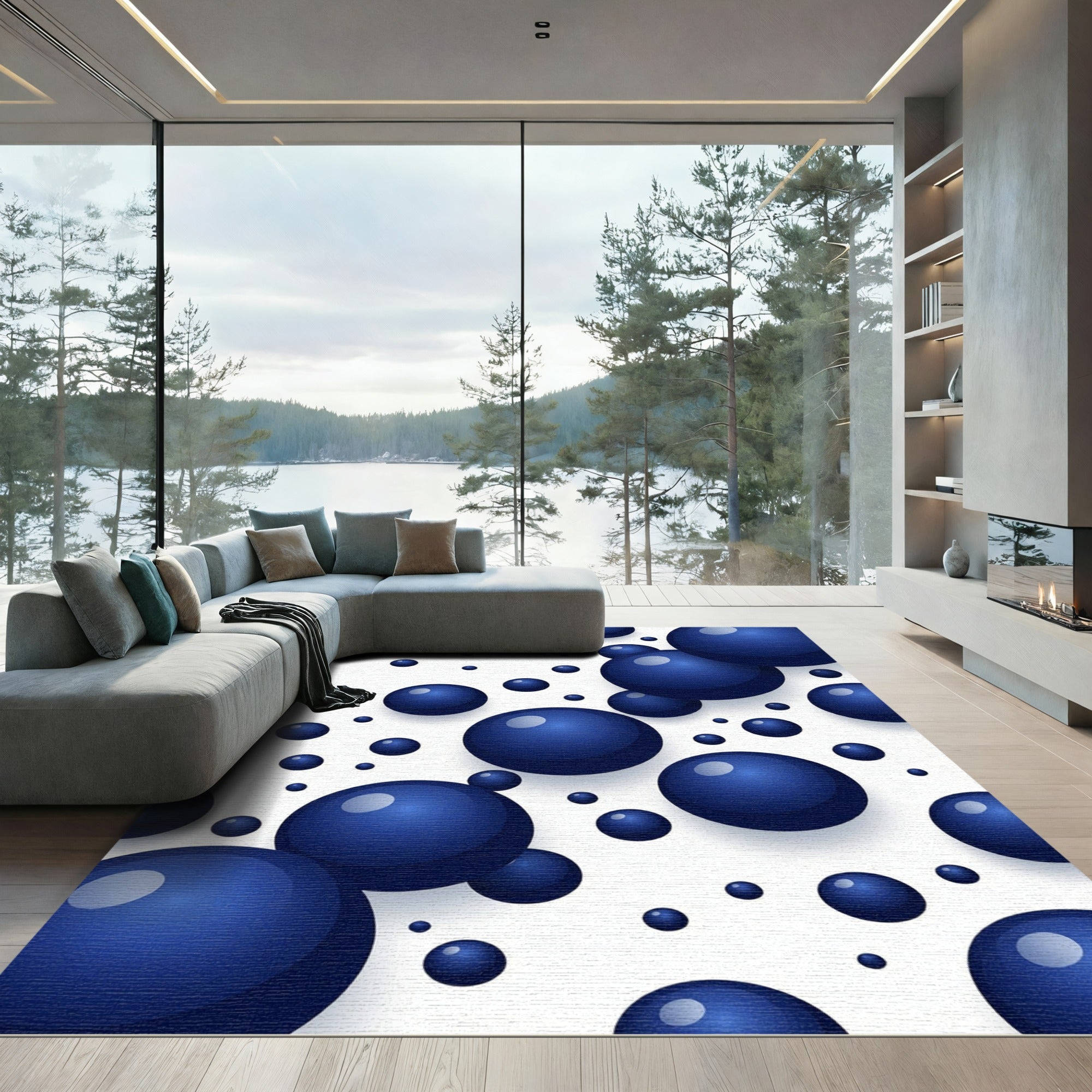 Deep Blue Spheres Abstract Composition Rug