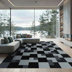 Monochrome Gray Abstract Pixel Grid Rug