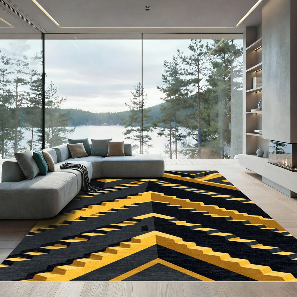 Illusionary Yellow Escher Stairs Rug