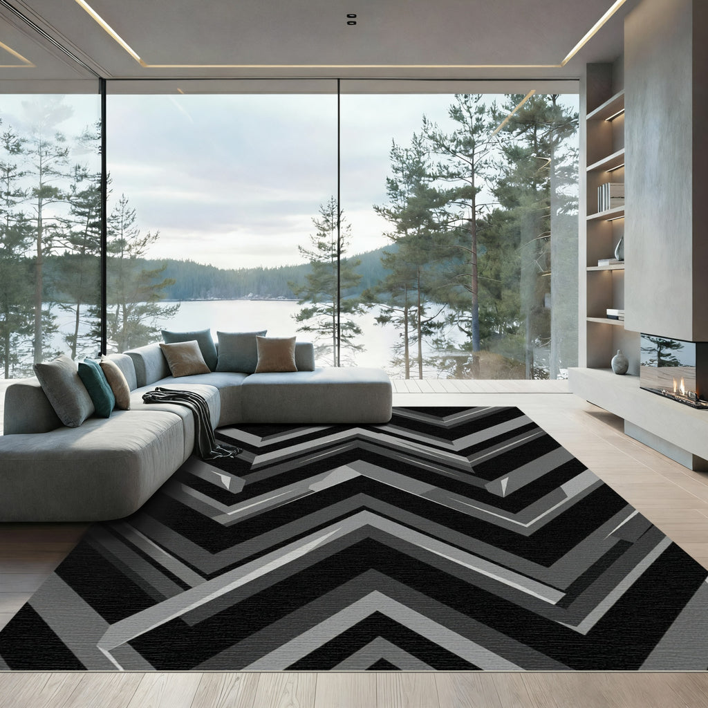 Modern Gray Monochrome Chevron Rug