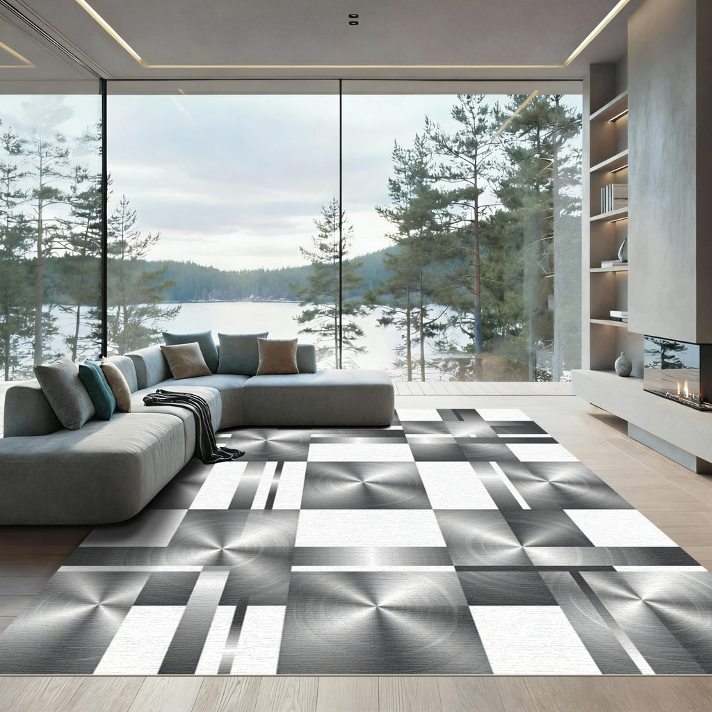 Metallic Circular Mosaic Composition Rug