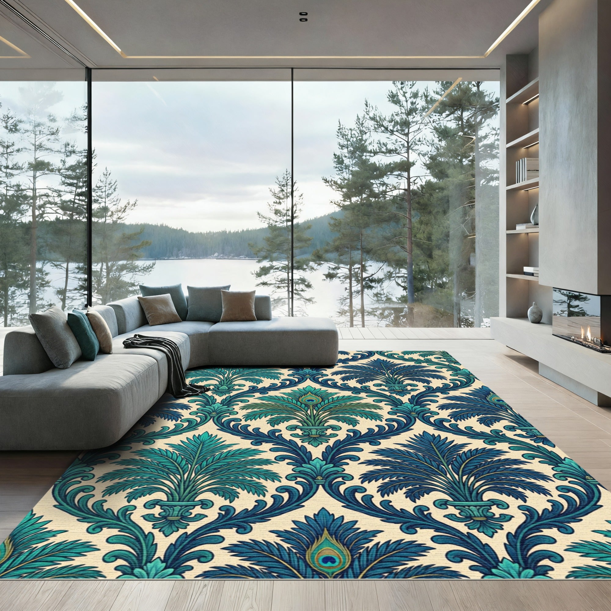 Teal Emerald Peacock Flourish Rug