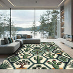 Sage Green Geometric Desert Cactus Tile Rug