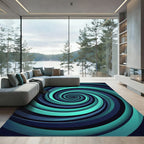 Modern Aqua Teal Deep Blue Swirl Rug