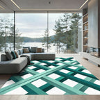 Modern Teal Intersecting Geometric Weave Rug