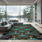Art Deco Teal Gold Shell Radiance Rug