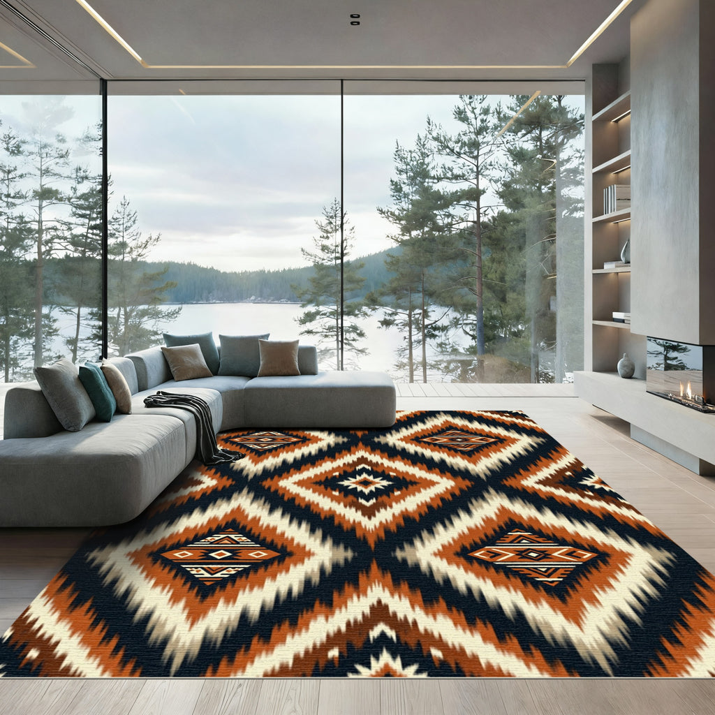 Tribal Earthy Geometric Ikat Diamond Rug