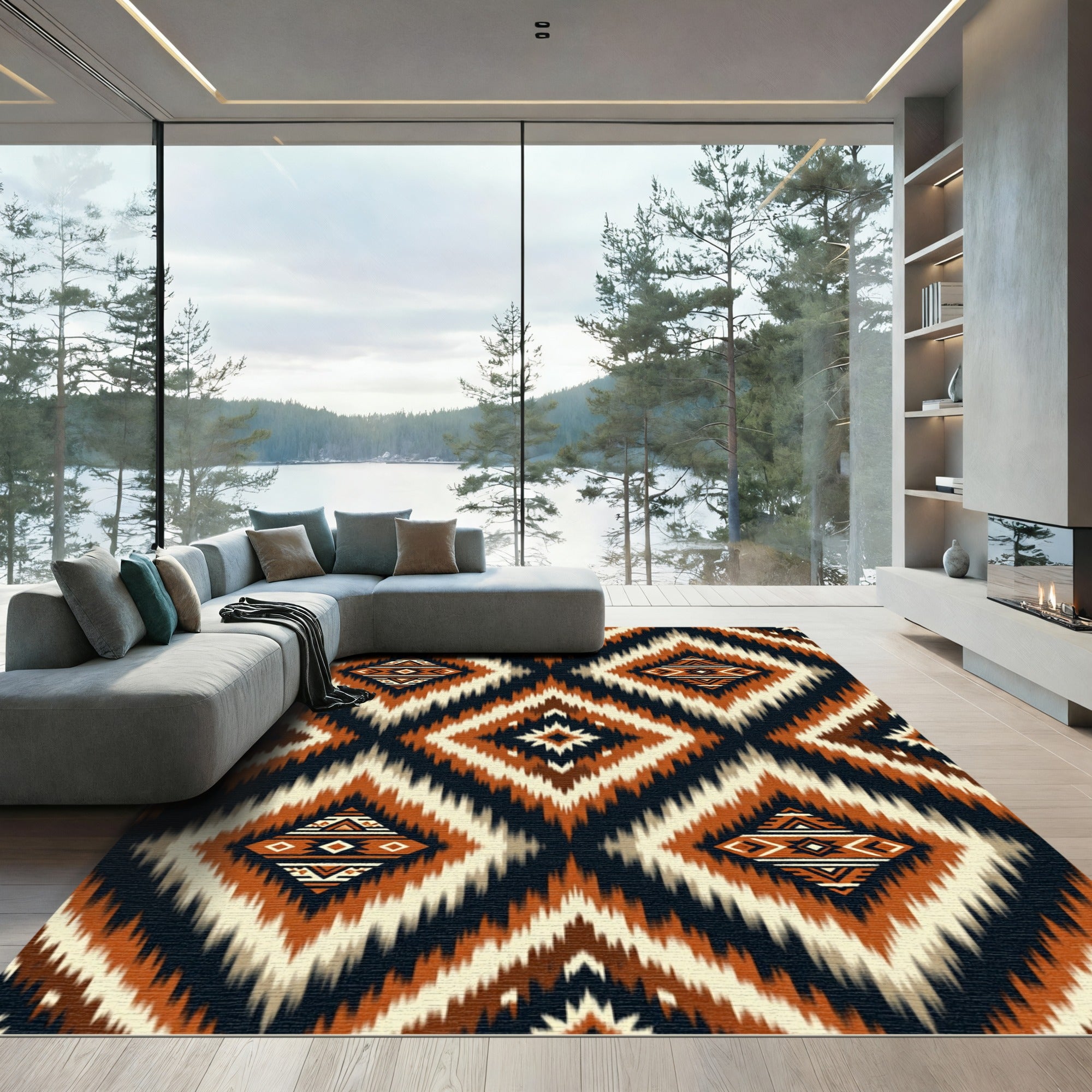Tribal Earthy Geometric Ikat Diamond Rug
