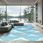 Dreamy Sky Blue Puffy Cloud Rug