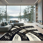 Abstract Black and Gold Musical Swirl Rug