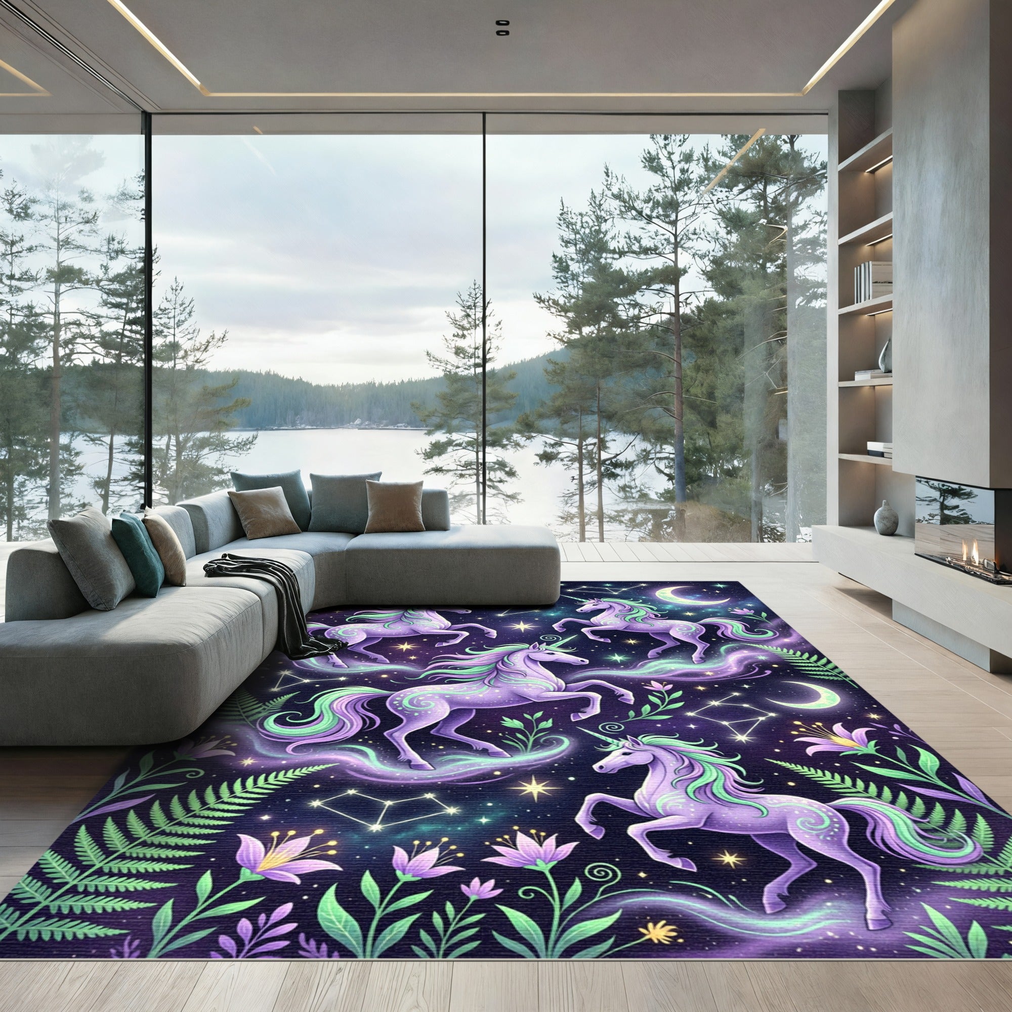 Celestial Unicorn Starry Night Tapestry Rug