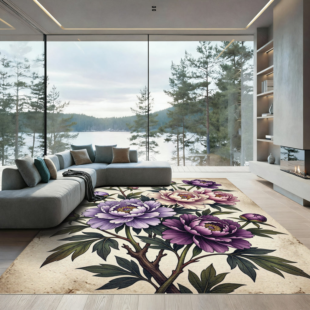 Vintage Botanical Peony Garden Bouquet Rug