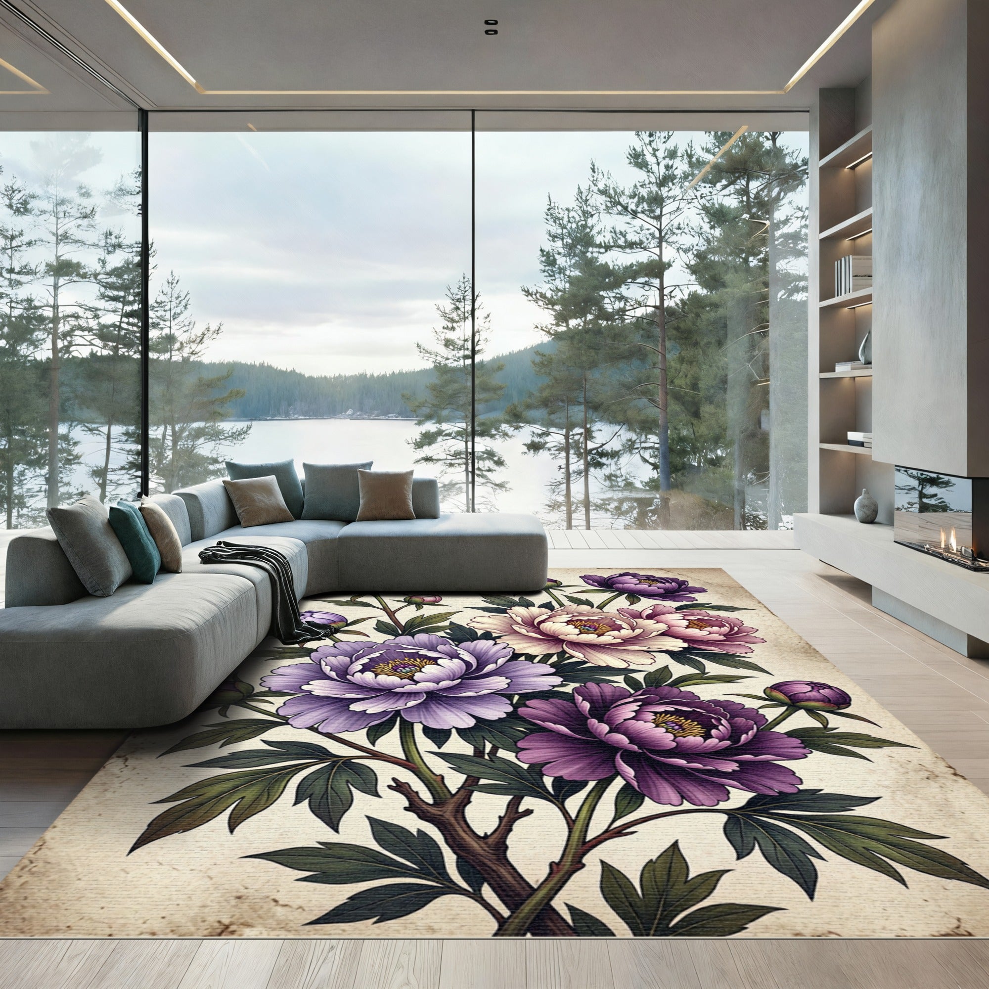 Vintage Botanical Peony Garden Bouquet Rug