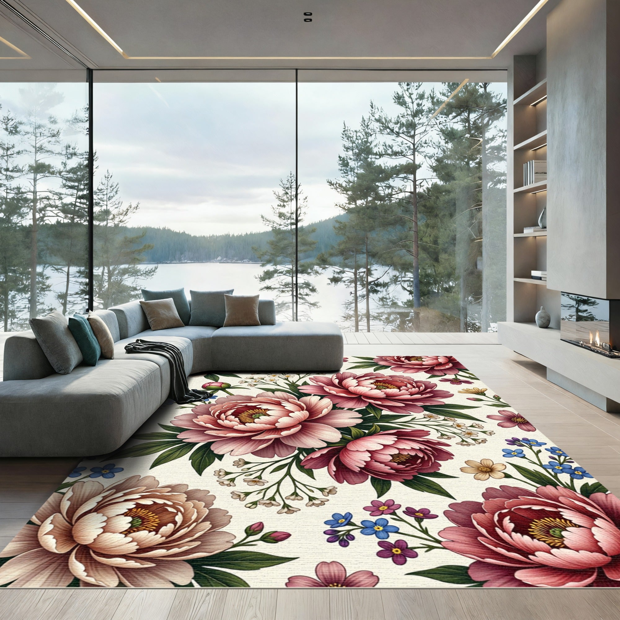 Romantic Blush Peony Botanical Garden Rug