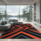 Bold Orange and Black Angular Geometry Rug
