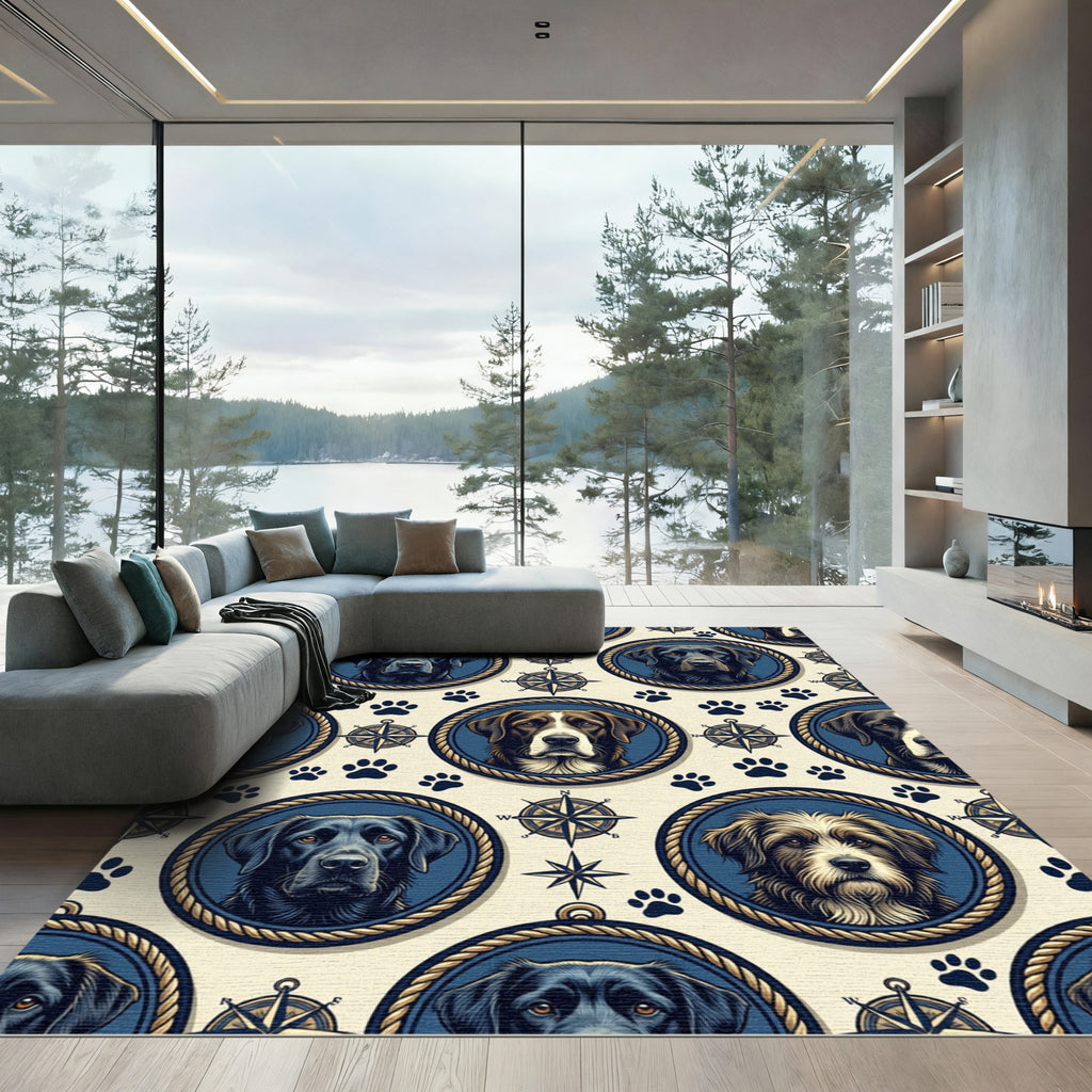 Nautical Labrador Compass Paw Medallion Rug