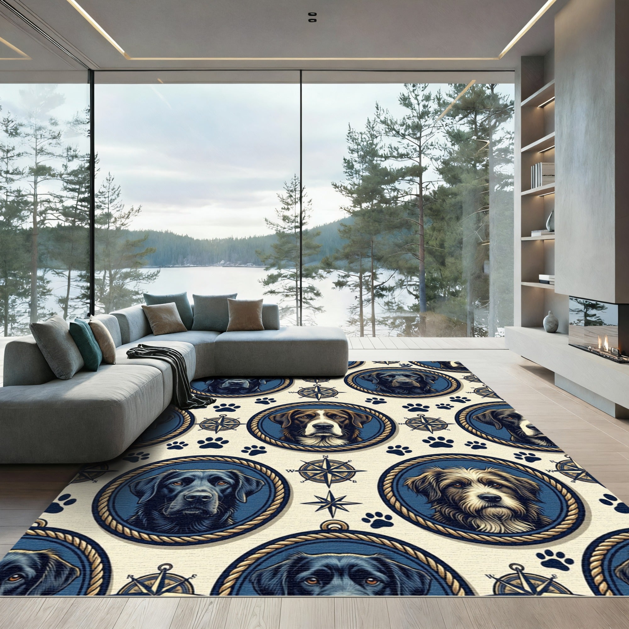 Nautical Labrador Compass Paw Medallion Rug