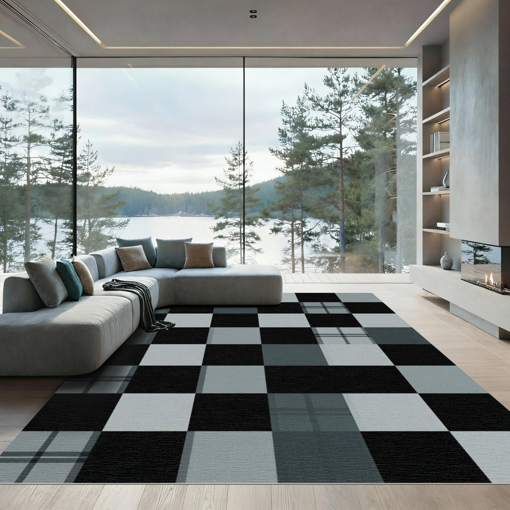 Monochrome Plaid Checkered Geometric Area Rug