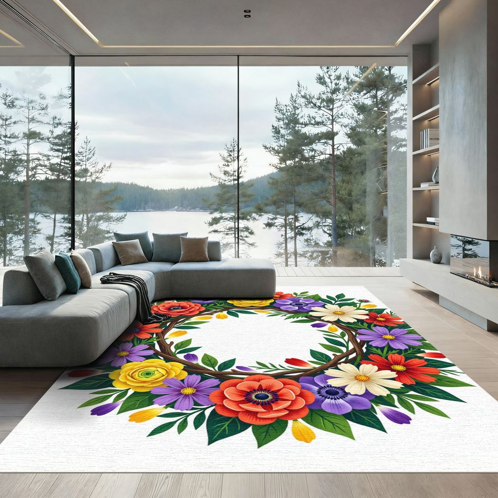 Vibrant Floral Wreath Garden Rug