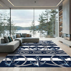 Navy Blue Nautical Anchor Rope Rug
