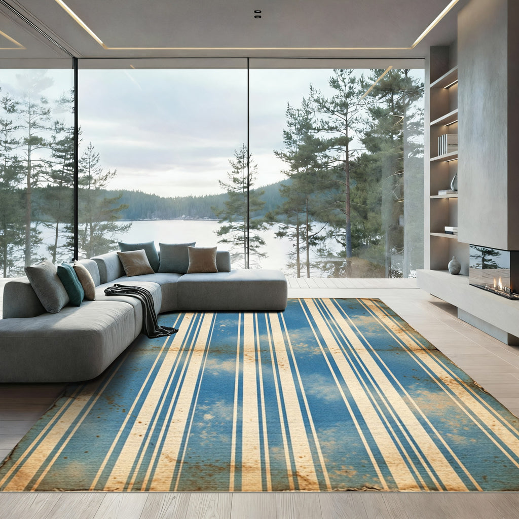 Aged Blue Sky Stripes Rug