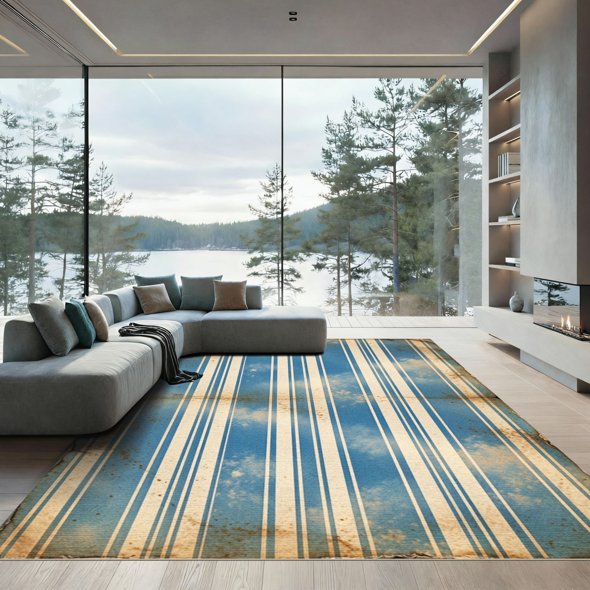 Aged Blue Sky Stripes Rug